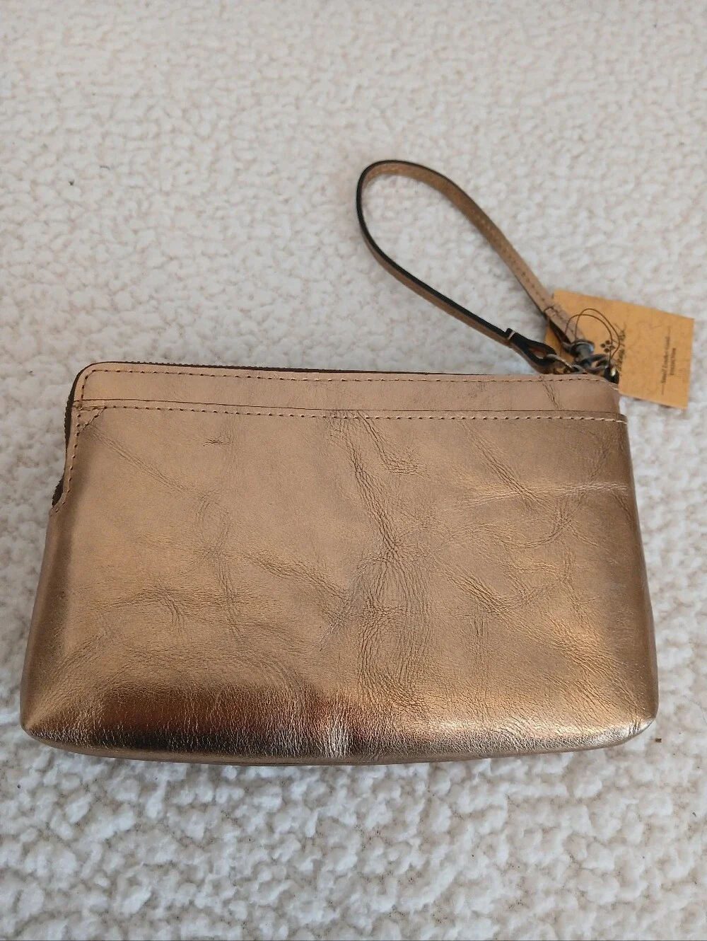 Patricia Nash Distressed Metallic Gold Leather Wristlet Clutch NWT